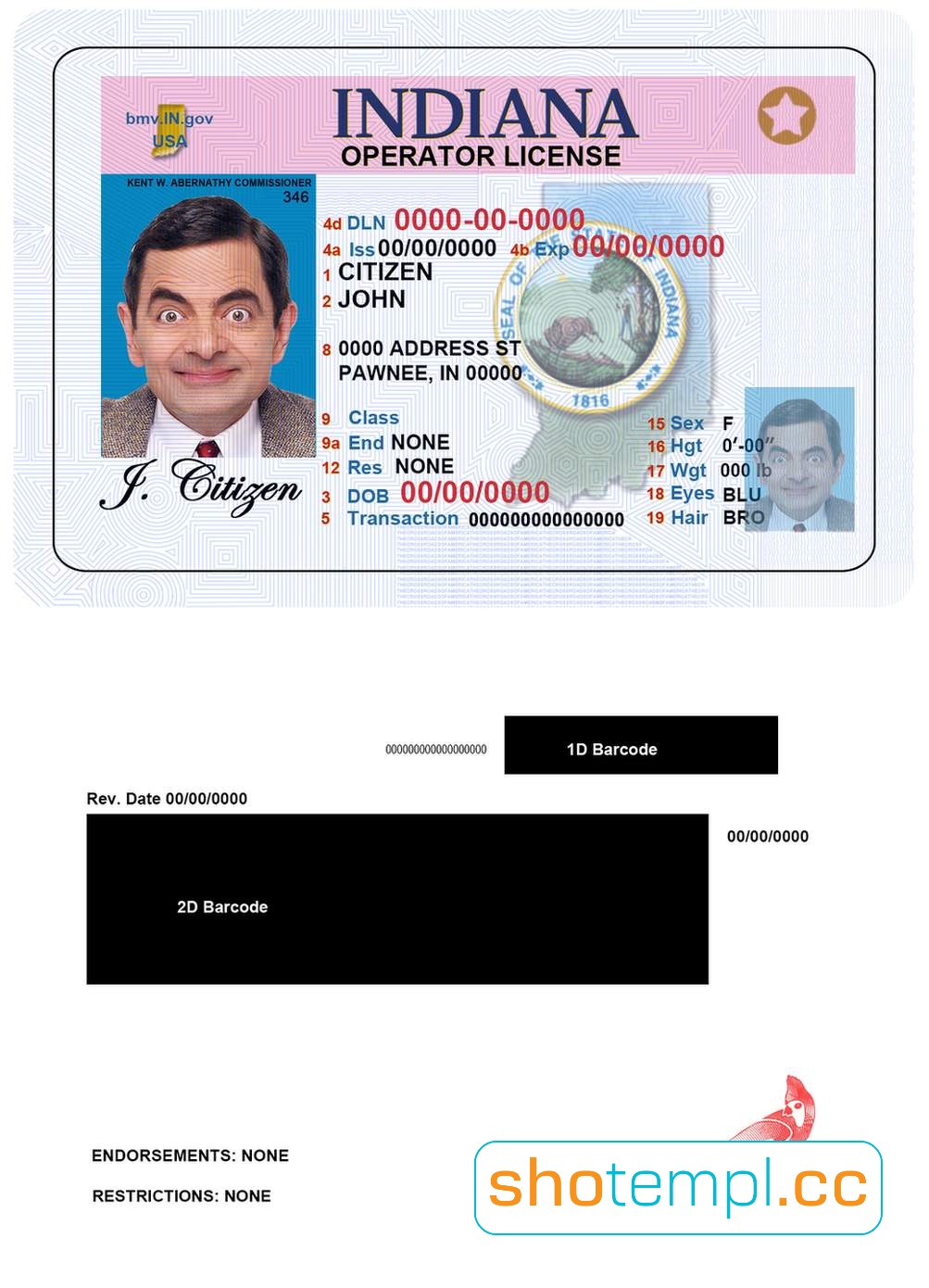 Indiana Driver License PSD Template V1